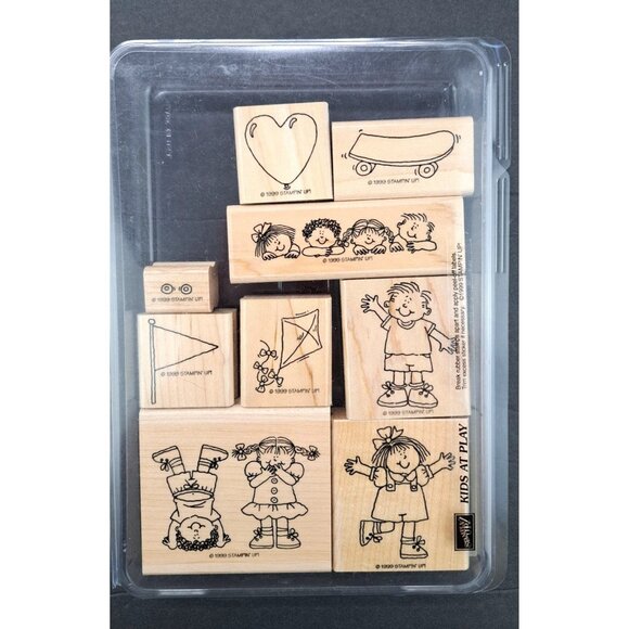 Stampin Up Kids At Play Rubber Stamp Set of 9 Heart Kite Original Case Included - Picture 4 of 4